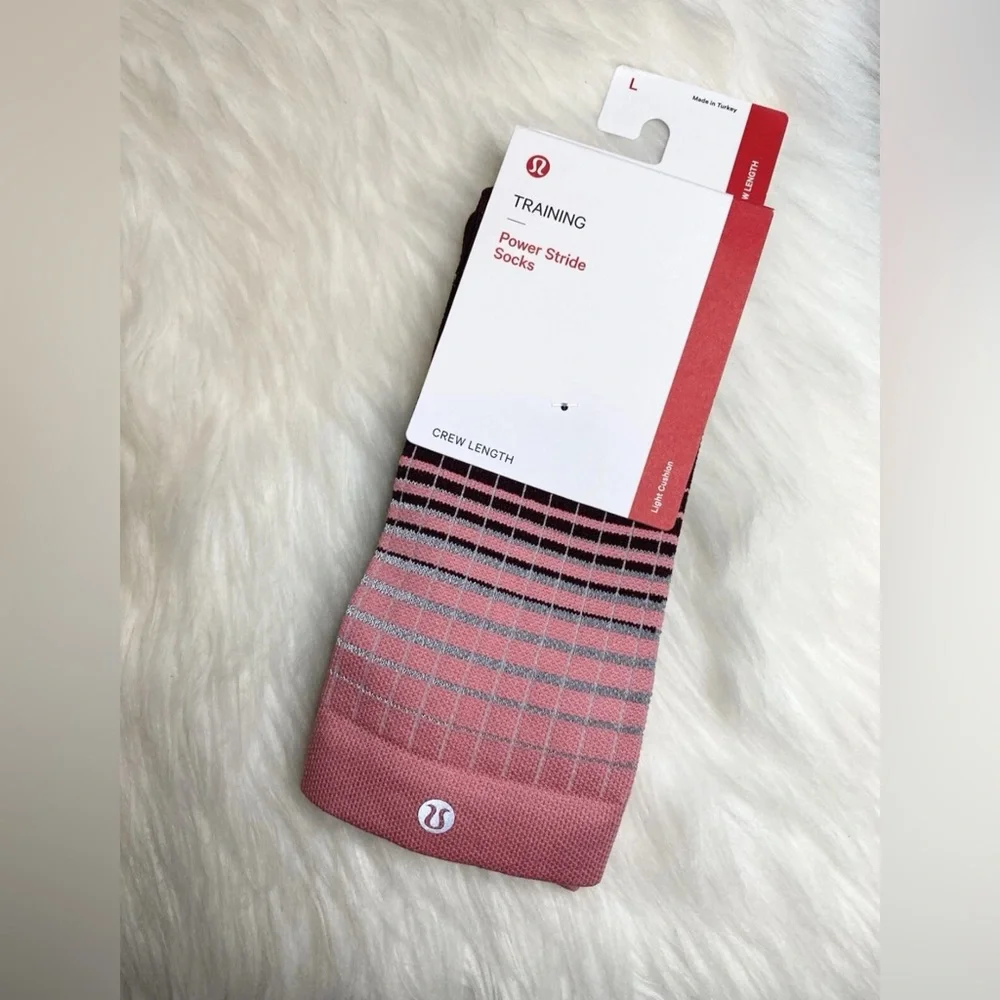 Lululemon Power Stride Crew Socks Reflective Women Size L SAKP STMI GARN New